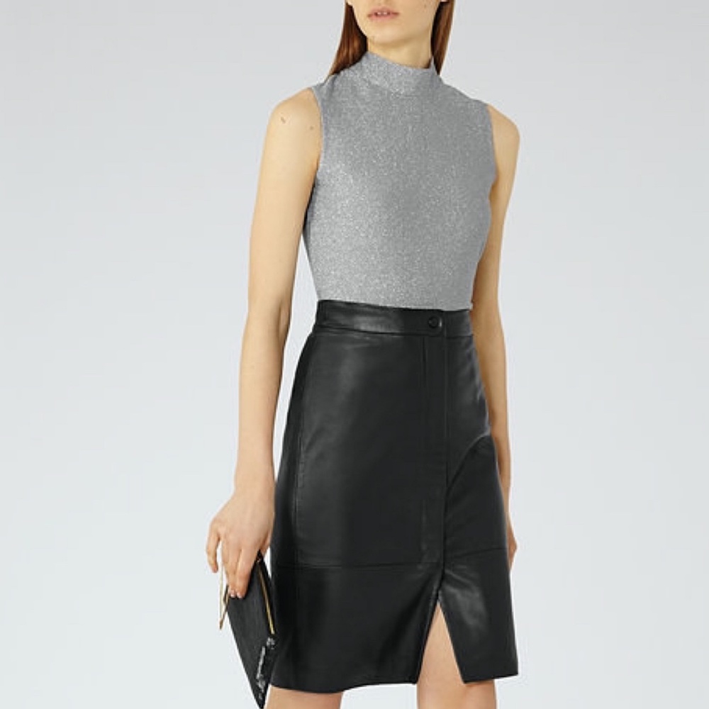 NWT Reiss Aries Silver Metallic High-Neck Top L